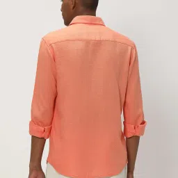 Mufti Orange Slim Fit Textured Cotton Linen Shirt image 2