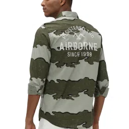 Mufti Olive Slim Fit Camo Print Cotton Shirt image 2