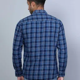 Cantabil Navy Blue Cotton Regular Fit Checks Shirt image 2