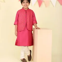 Fabindia Kids Pink Regular Fit Kurta & Jacket-image-7