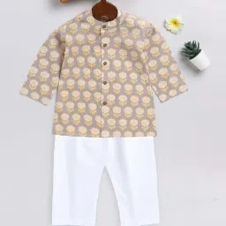 VASTRAMAY Boys Grey & Yellow Printed Full Sleeves Kurta Sets image 2