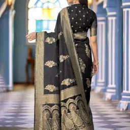 Monjolika Black Cotton Woven Classic Saree image 2