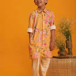 VASTRAMAY Boys Yellow Floral Full Sleeves Kurta Sets image 2