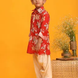 VASTRAMAY Boys Red Floral Full Sleeves Kurta Sets image 2