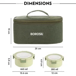Borosil Stainless Steel Green Lunch Boxes with Bag & Microwave Oven Safe ( Set of 4 ) image 2