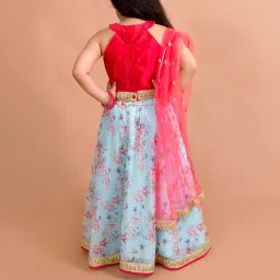Pspeaches Girls Red Regular Fit Floral Print Lehenga Choli image 2