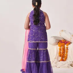 Pspeaches Girls Purple Georgette Regular Fit Printed Kurta Set image 2