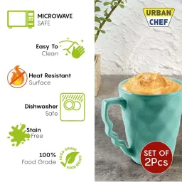 Urban Chef Blue Ceramic Prism Microwave Safe Coffee Mug With Handle (0.225 L) - Set of 2 image 2