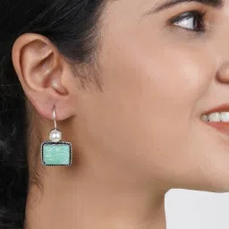 Teejh Ethnic Diti Mint Green Stone & Pearl Drop Earrings image 2