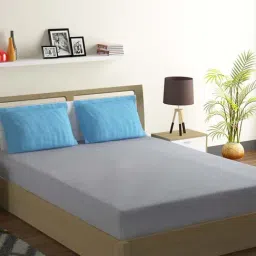 Swayam Chevron Grey & Blue 144 TC Cotton Blend King Bedsheet with 2 Pillow Covers-picture-47