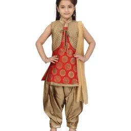 Aarika Kids Red Self Pattern Suit Set With Dupatta-picture-14