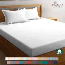 Pizuna 400TC 100% Cotton White Fitted Bed Sheet King Size With 2 Pillow Cover-image-19