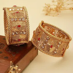 Saraf RS Jewellery Set Of 2 Gold Plated Multi stone Studded Antique Bangles image 2