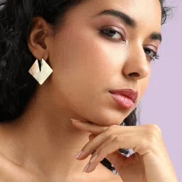 Sohi Women's Dented Textured Rhombus Drop Earrings  Gold image 2