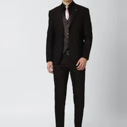 Van Heusen Brown Slim Fit Self Pattern Three Piece Suit-picture-23