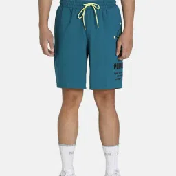 Puma Blue Cotton Relaxed Fit Printed Shorts-image-39