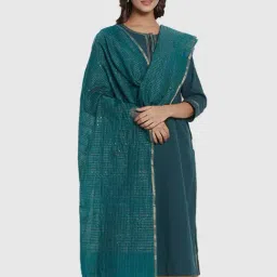 Fabindia Teal Green Woven Pattern Dupatta-picture-13