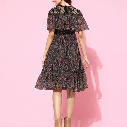 Miss Chase Black Printed Fit & Flare Dress image 2
