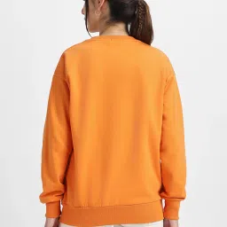 JUNEBERRY Orange Fleece Graphic Print Sweatshirt image 2