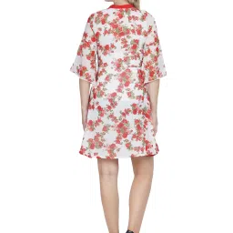 PATRORNA Red & White Floral Print A Line Dress image 2