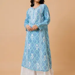 House of Kari Blue Print Fizaa Chikankari Kurta in Mul Cotton image 2