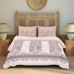 Spaces Kalamkari Blush Cotton Printed 210 TC Double Bedsheet with 2 Pillow Covers-picture-47
