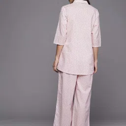 Libas White Cotton Printed Shirt & Pyjama Set image 2