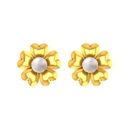 P.C. Chandra Jewellers 22k Yellow Gold Floral with An Elegant Pearl In The Middle Stud Earrings for Women & Girls-picture-1