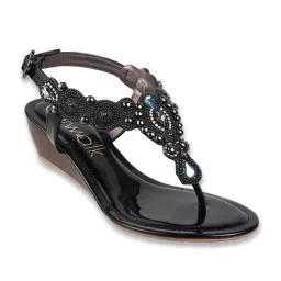 Catwalk Women's Black Back Strap Wedges-picture-22