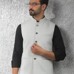 Crimsoune Club Grey Regular Fit Jacquard Nehru Jacket-picture-35
