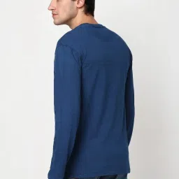 Peter England Navy Cotton Regular Fit Texture Henley T-Shirt image 2