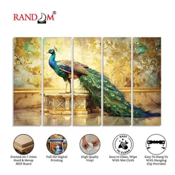 RANDOM Vinyl Beige & Teal 5 Piece Birds and Animals Canvas Wall Paintings image 4