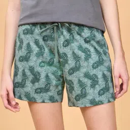 Enamor Green Cotton Floral Print Lounge Shorts-image-60