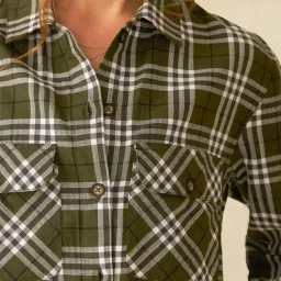 VIRGIO Green Cotton Checks Long Sleeves Shirt image 4