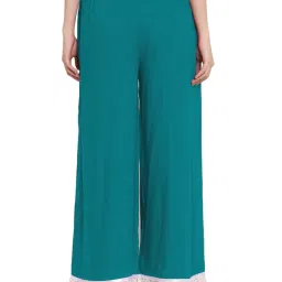 PATRORNA Teal Loose Fit Mid Rise Palazzos image 2