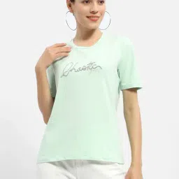 MADAME Mint Green Cotton Embellished T-Shirt-picture-32