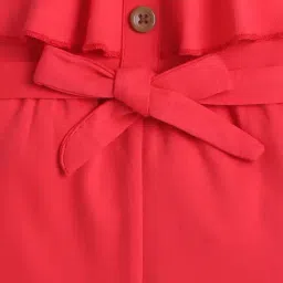 Bumzee Red Cotton Solid Jumpsuit With Belt for Girls image 3
