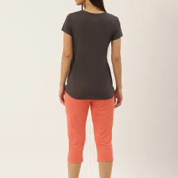 Sweet Dreams Grey & Orange Cotton Printed Top Capri Set image 2