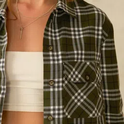 VIRGIO Green Cotton Checks Long Sleeves Shirt image 5