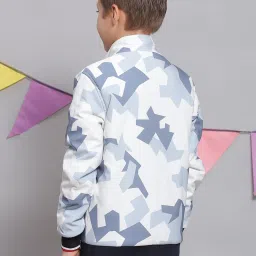 Monte Carlo Kids White & Blue Printed Full Sleeves Jacket image 2