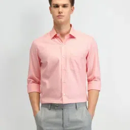 Arrow Pink Cotton Slim Fit Self Pattern Shirt-image-39