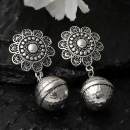 Panash Silver Plated Floral Drop Earrings-picture-4
