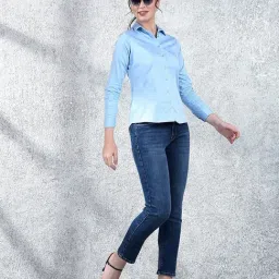 Crimsoune Club Blue Cotton Solid Long Sleeves Shirt image 5