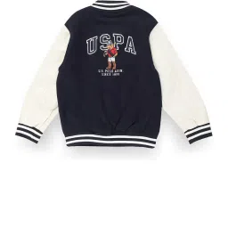 U.S. Polo Assn. Kids Blue Color Block Full Sleeves Bomber Jacket image 2