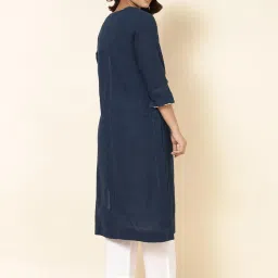 Fabindia Navy Cotton Embroidered Straight Kurta image 2