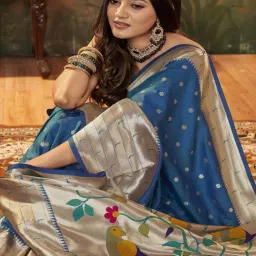 Elora Blue Silk Woven Saree With Unstitched Blouse image 2