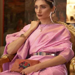 Elora Pink Silk Woven Saree With Unstitched Blouse image 2