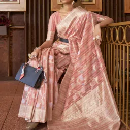 Elora Pink Linen Woven Saree With Unstitched Blouse image 2