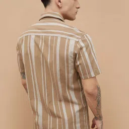 Forca By Lifestyle Brown Regular Fit Striped Shirt image 2