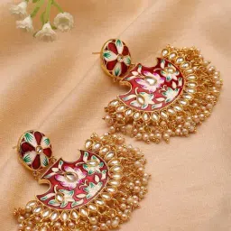 Panash Gold Plated Kundan & Artificial Beads Studded Dangler Earrings-image-34